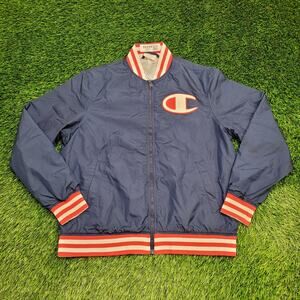 Vintage Y2K Champion Varsity Bomber Jacket Large 23x27 Blue